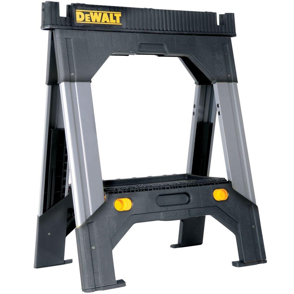 Profile of adjustable metal legs sawhorse.