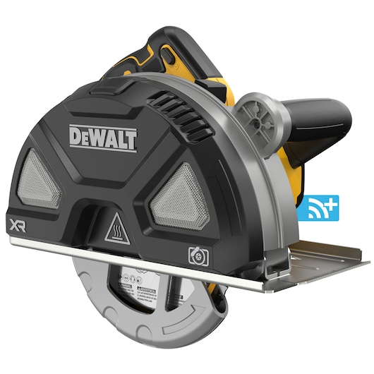  DEWALT 20V MAX* XR Metal Cutting Circular Saw on white background with Tool Connect Plus logo. 