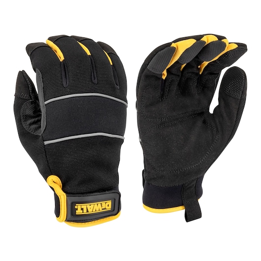 YELLOW AND BLACK DEWALT MID-GRADE THERMAL LINED COLD WEATHER GLOVES PADDED PALM TOUCHSCREEN HOOK AND LOOP CLOSURE MAIN VIEW