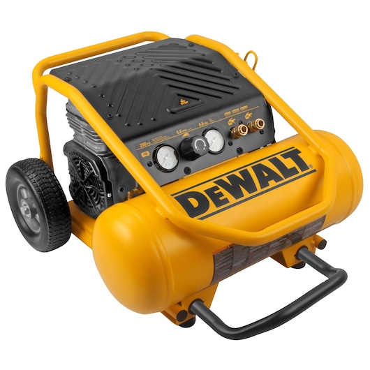 DEWALT 4.5 gallon quiet 2 stage wheeled air compressor front view