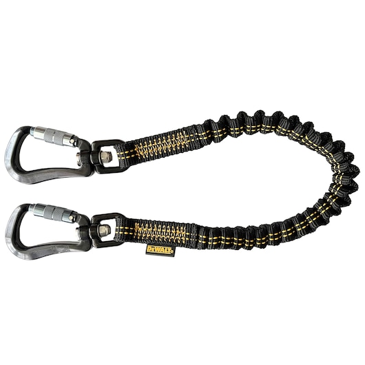 Front view of the DEWALT Power Tool Lanyard Dual Carabiner 38", 25 lb. capacity"
